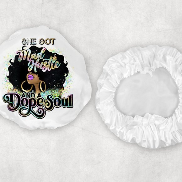 Woman's Rainbow Gold Mad Hustle Custom Juneteenth Design Satin Hair Bonnets - Picture 1 of 2
